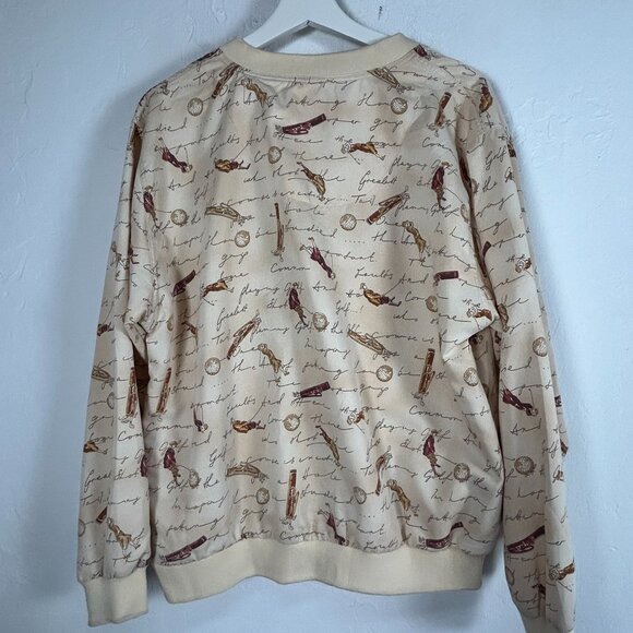 Vintage Tail Men Golf Print V-Neck Sweatshirt Medium Beige Pullover Sporty Retro - Picture 2 of 10